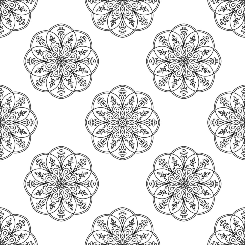 Fantasy seamless pattern with ornamental mandala. Abstract round doodle flower background. Floral geometric circle. Vector illustration.