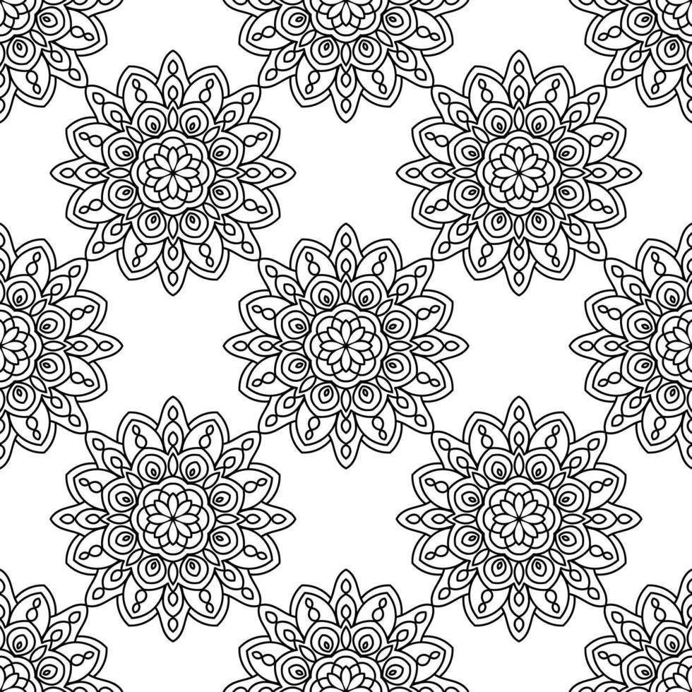 Fantasy seamless pattern with ornamental mandala. Abstract round doodle flower background. Floral geometric circle. Vector illustration.