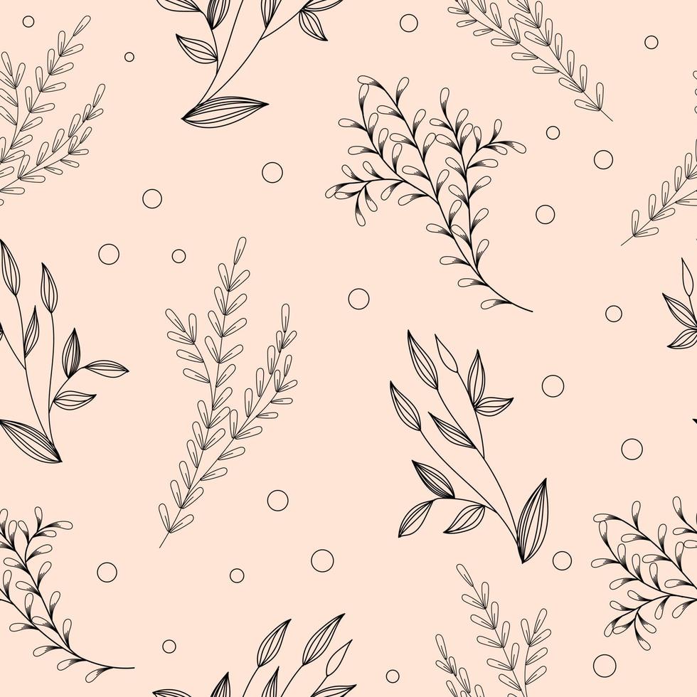 Pattern with line art leaf vector