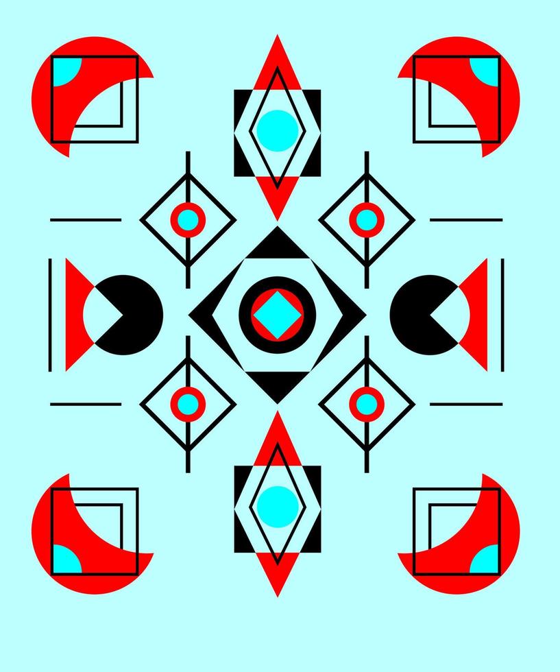 abstracción geométrica de negro, rojo y turquesa vector