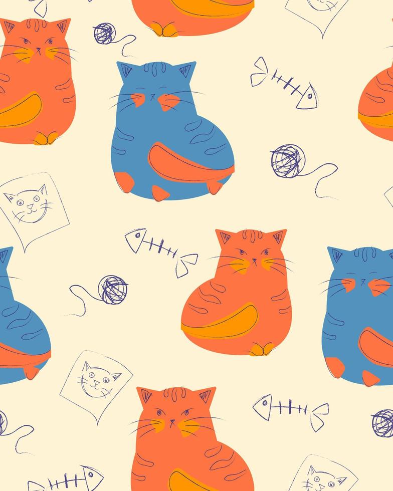 Pattern with doodle cats vector