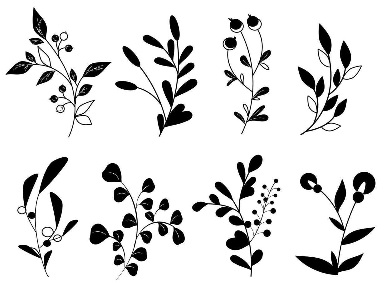 Set of different black twigs vector