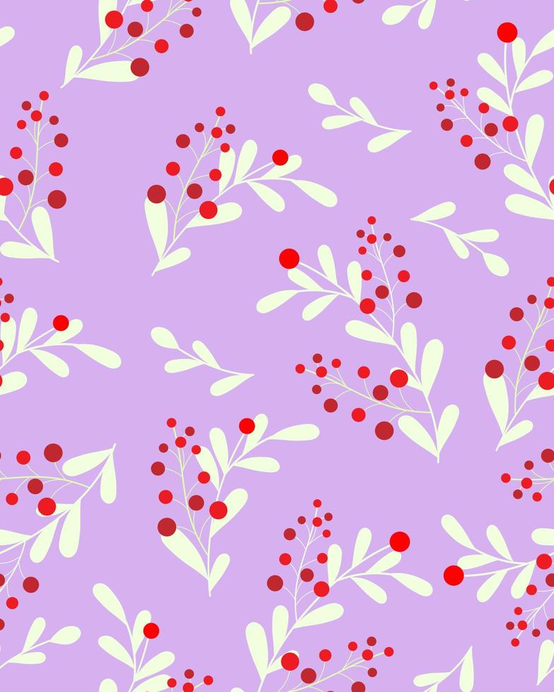 Vector pattern with delicate twigs and red berries