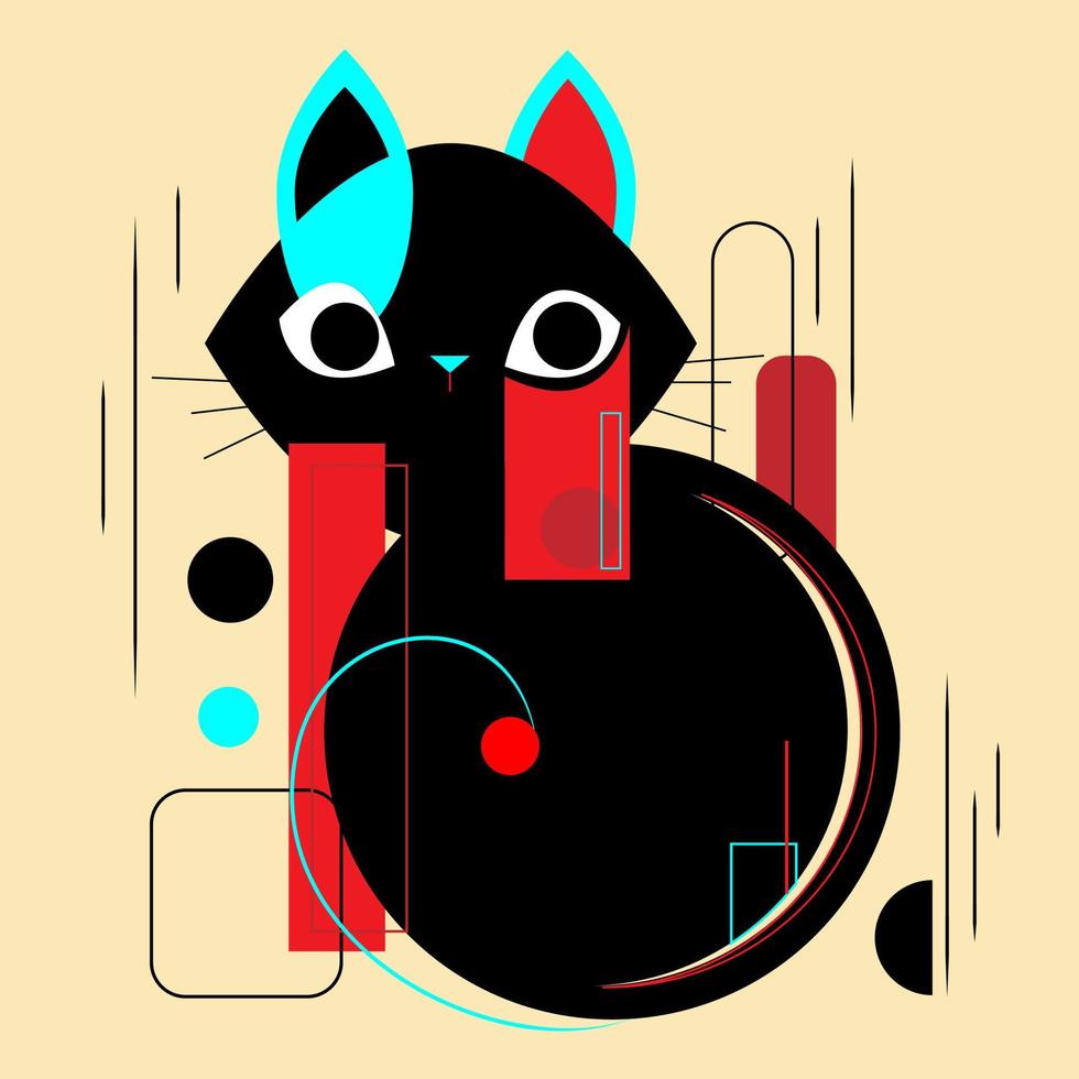 gato negro rojo vector