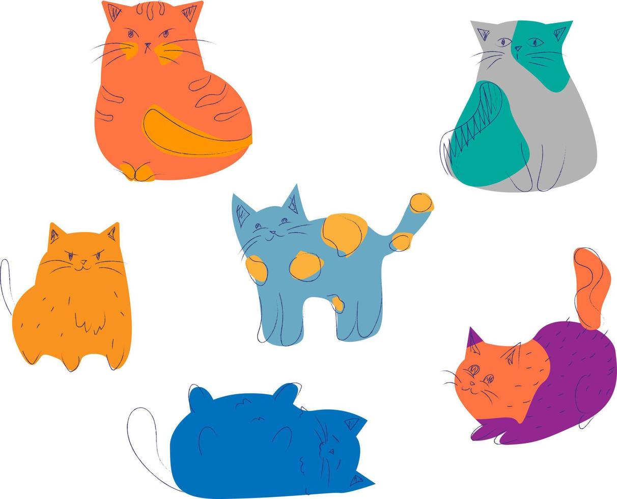 Cute cats doodle vector set