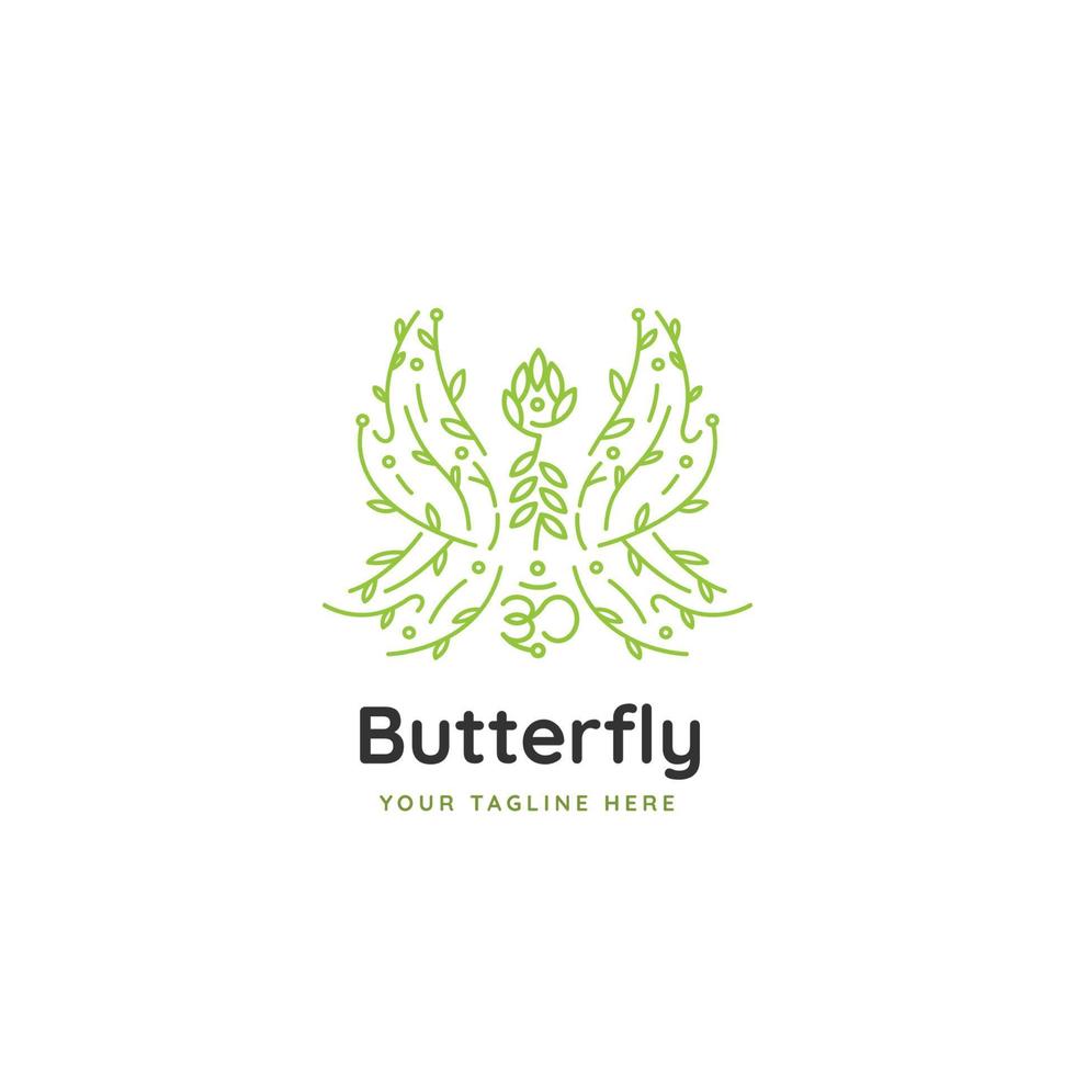 concepto de logotipo de mariposa minimalista con hoja vector