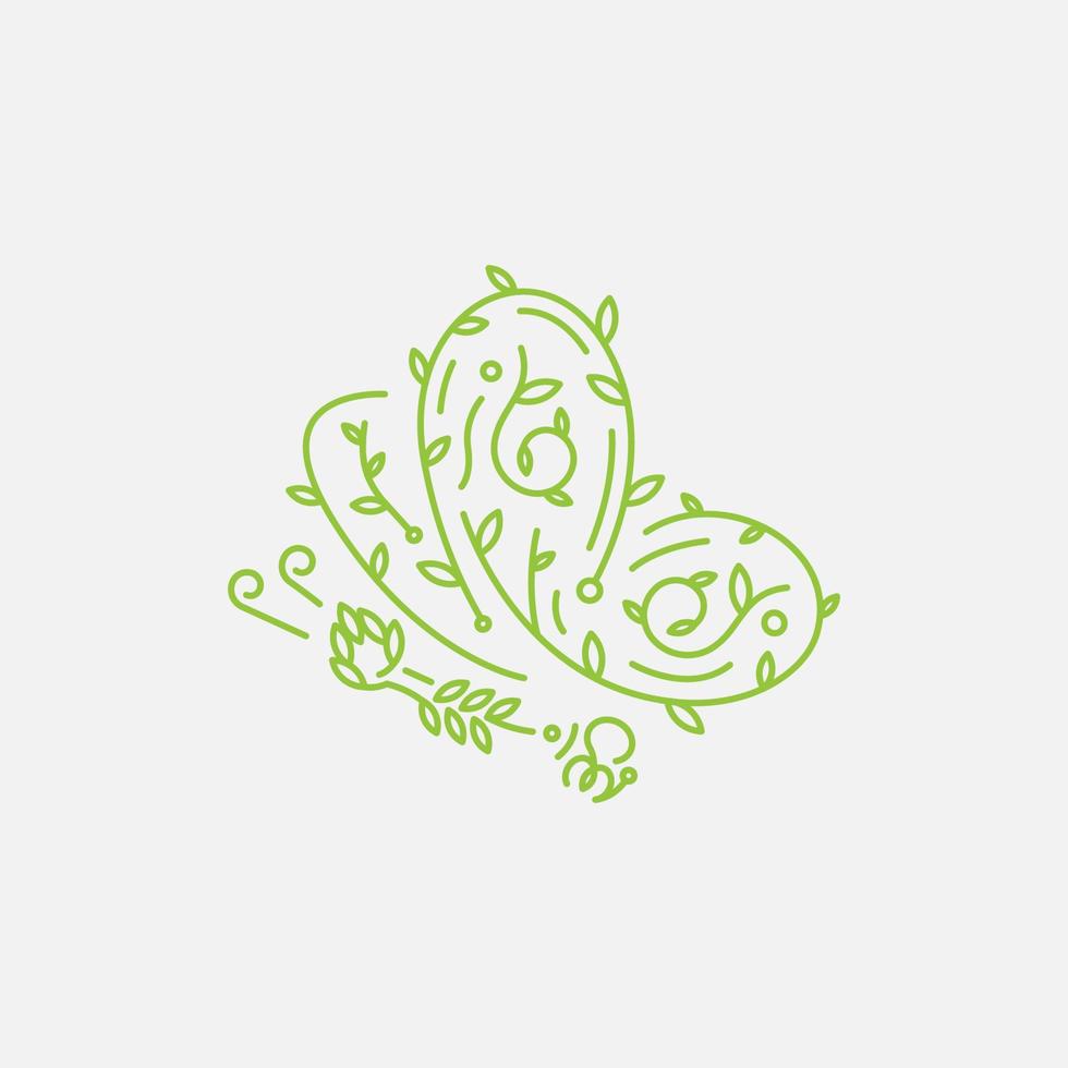 concepto de logotipo de mariposa minimalista con hoja vector
