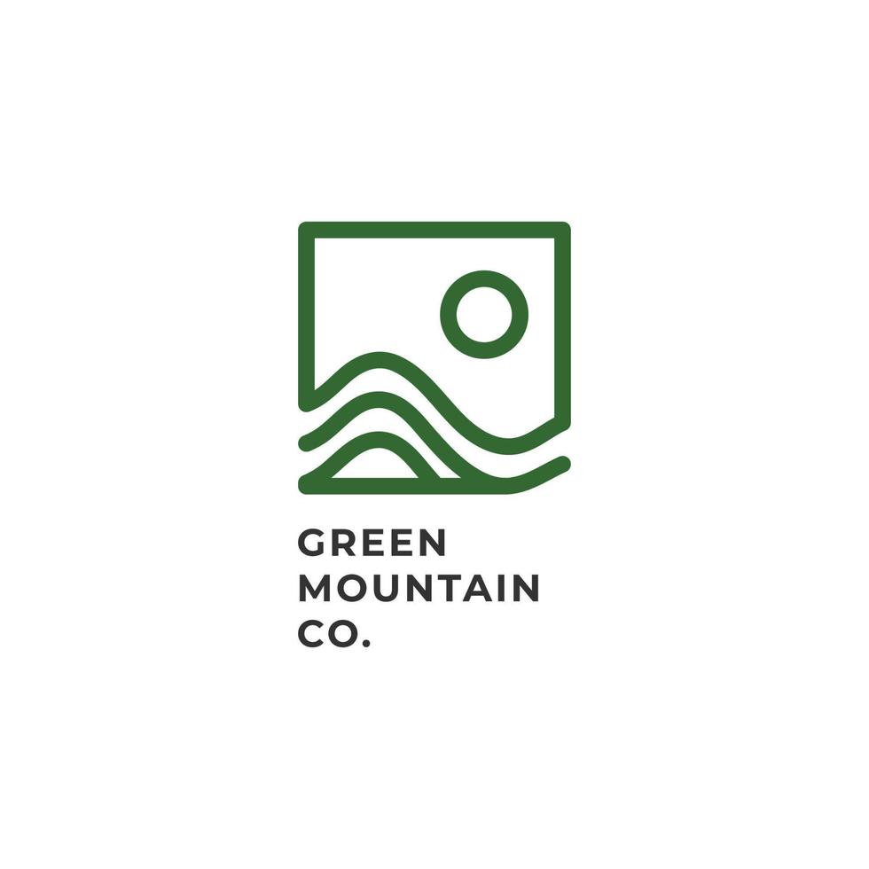 Minimalist green mountain scenery logo concept for food or farm industry vector