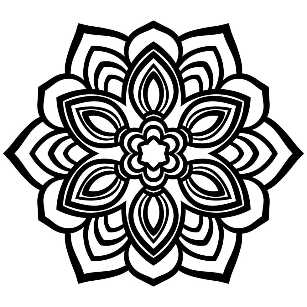 Top view of black outline doodle flower for coloring book, print, logo, icon.  Large head of a flower. Ornamental mandala isolated on white background. Geometric circle element. vector