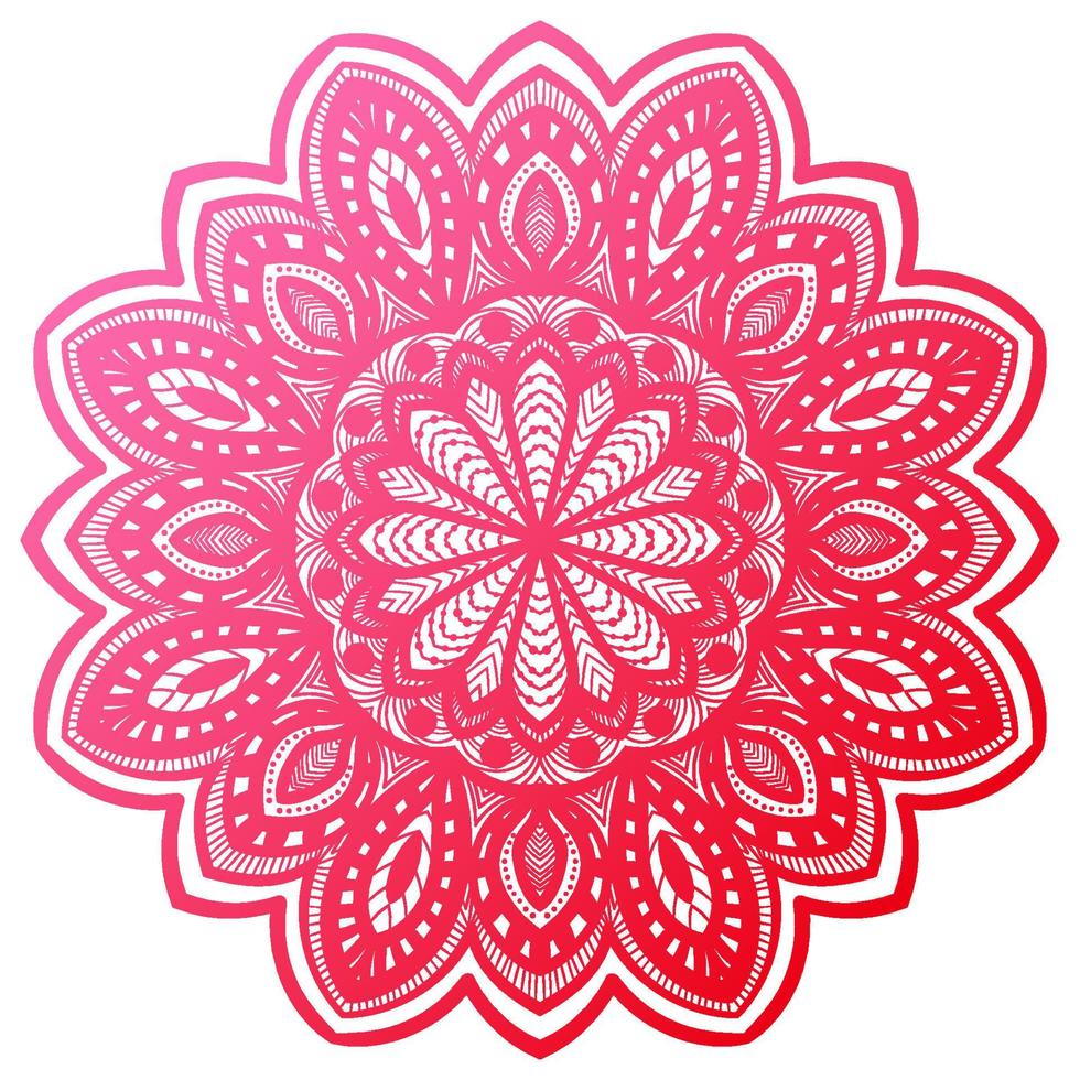 Colorful gradient flower mandala. Hand drawn decorative element. Ornamental round doodle floral element isolated on white background. vector