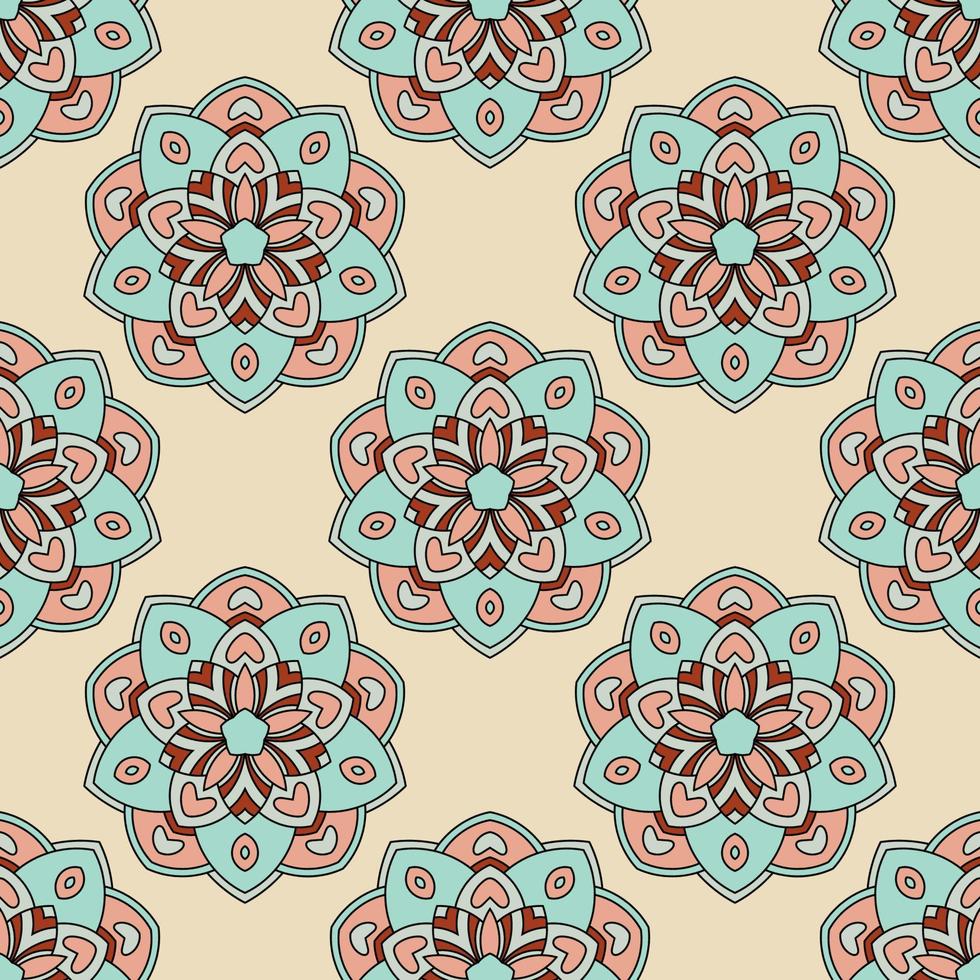 Abstract seamless pattern with mandala flower. Mosaic, tile. Floral background. vector