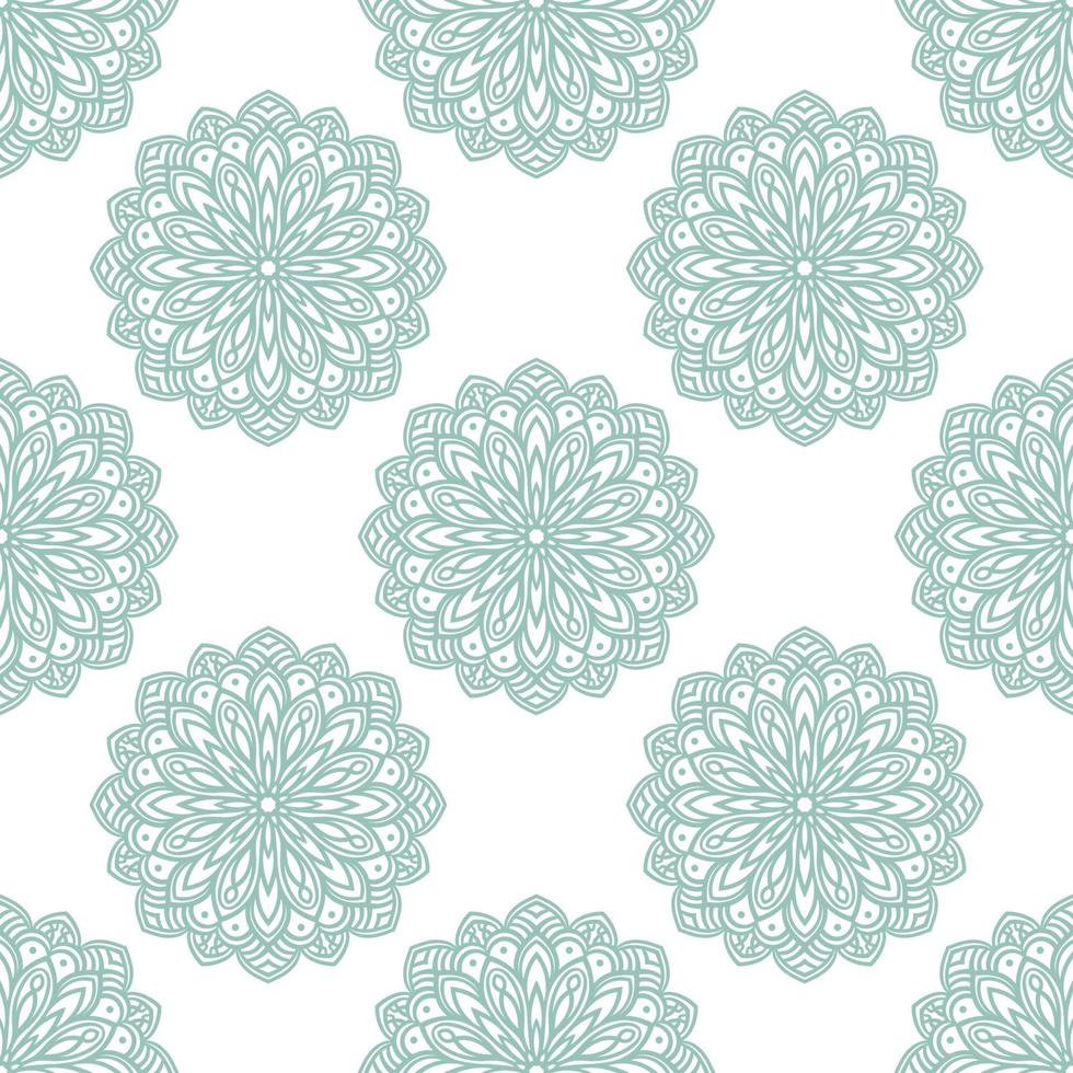 Fantasy mint seamless pattern with ornamental mandala. Abstract round doodle flower background. Floral geometric circle. vector