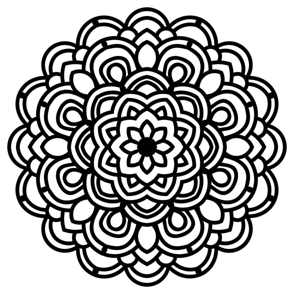 Black outline flower close-up. Tribal mandala. Vintage hand drawn decorative element. Ornamental floral round isolated on white background. Geometric circle motif. vector
