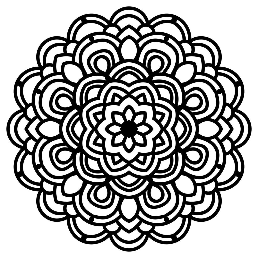 Black outline flower close-up. Tribal mandala. Vintage hand drawn decorative element. Ornamental floral round isolated on white background. Geometric circle motif. vector