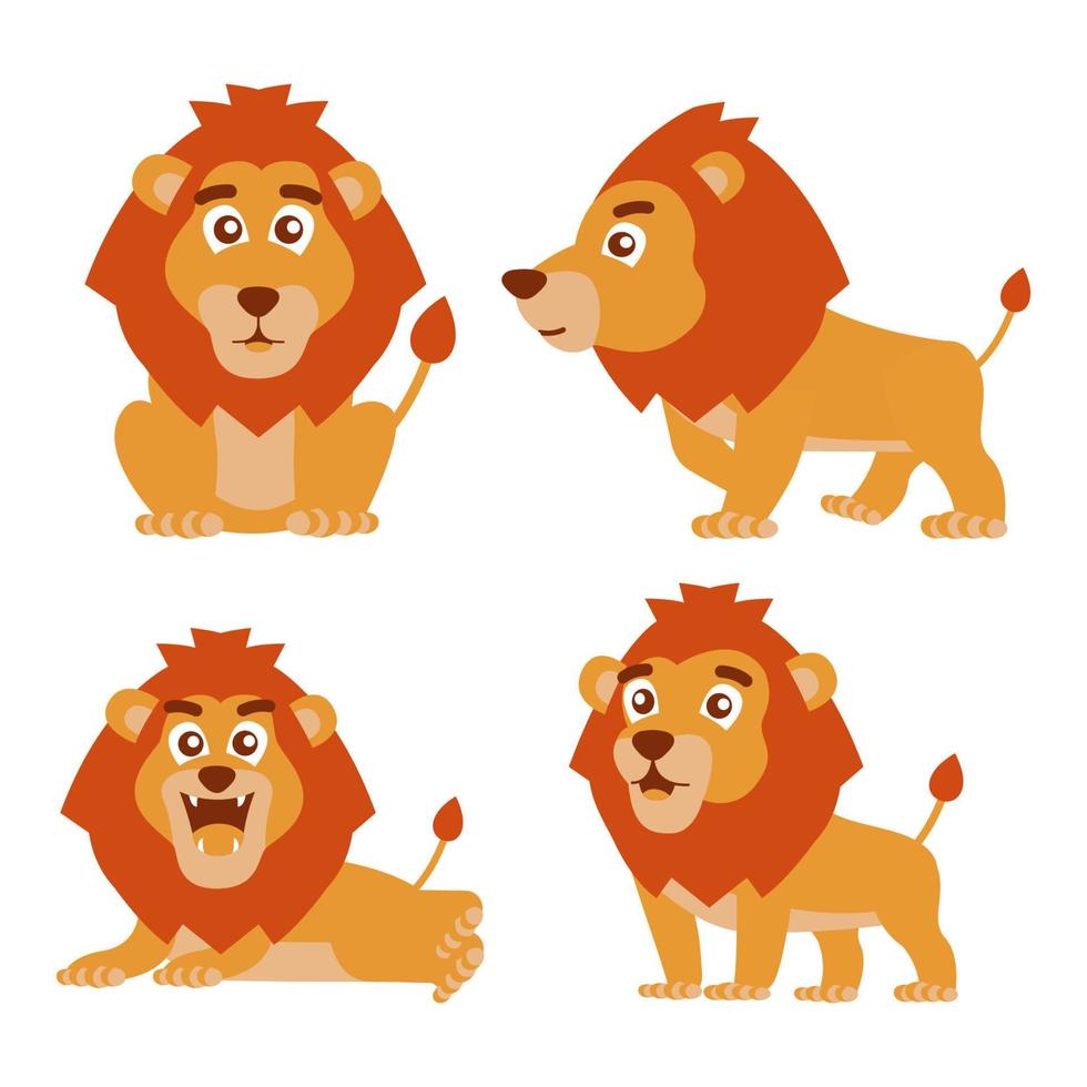 collection of lion clip art with cartoon design vector