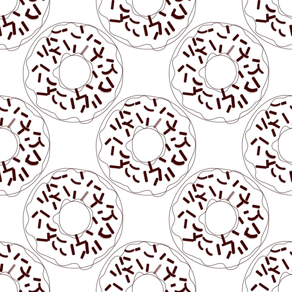ilustración vectorial de patrones sin fisuras de donuts en color marrón de arte lineal sobre un fondo blanco vector