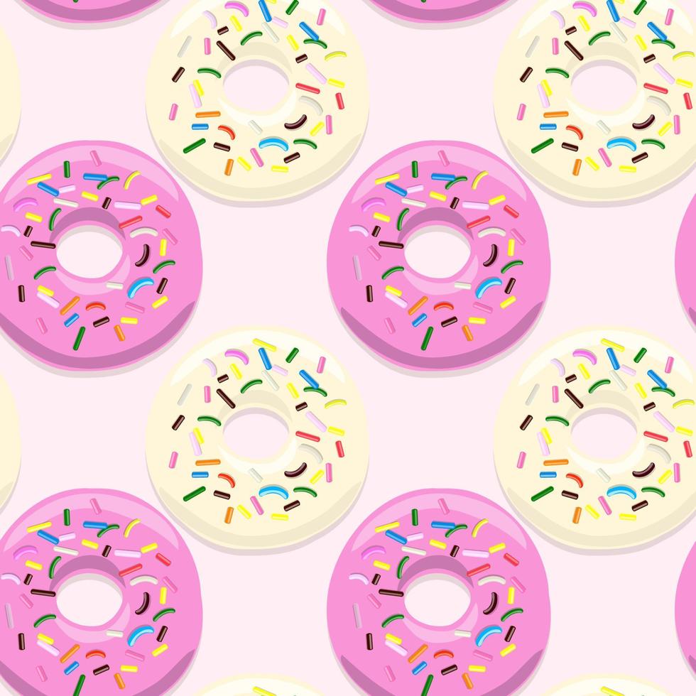 ilustración vectorial sin costuras de donuts rosa y glaseado claro sobre un fondo rosa claro. vector