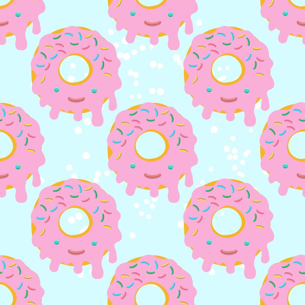 ilustración vectorial de patrón sin costuras de donuts en glaseado rosa sobre un fondo azul claro. vector