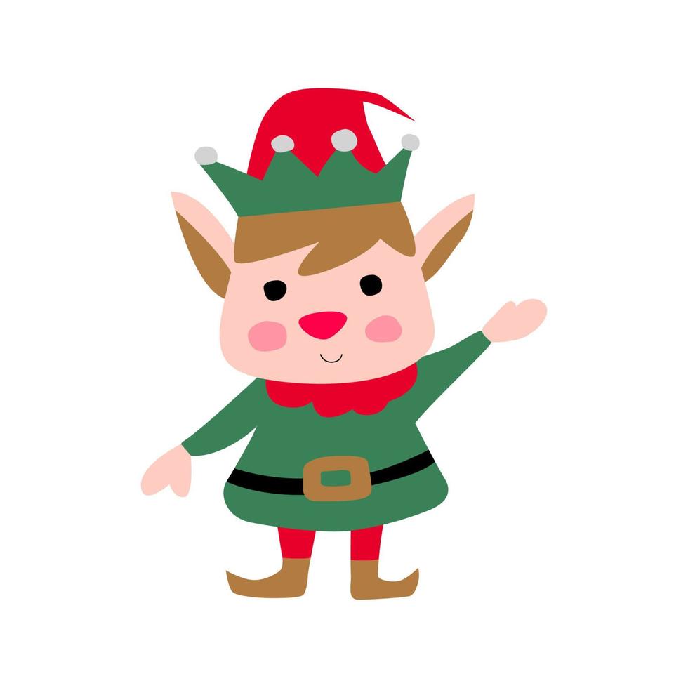 imágenes prediseñadas de elfo en traje de Navidad con diseño de dibujos animados vector