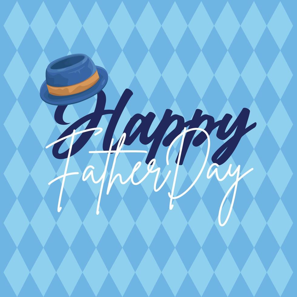 Happy fathers day with hat. hand lettering card.diamond pattern. Free Vector