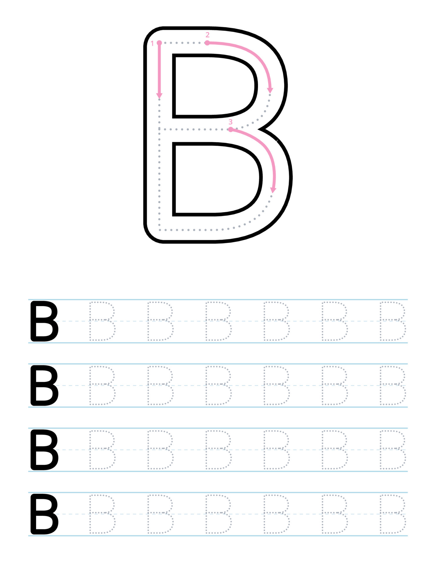tracing uppercase letter b worksheet for kids 5947973 vector art at vecteezy