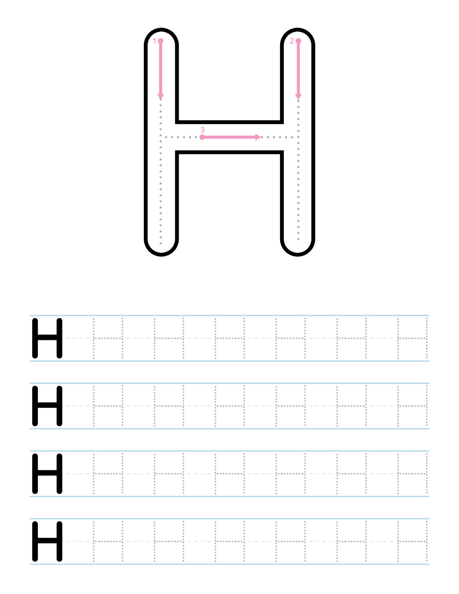 tracing uppercase letter h worksheet for kids 5947977 vector art at vecteezy