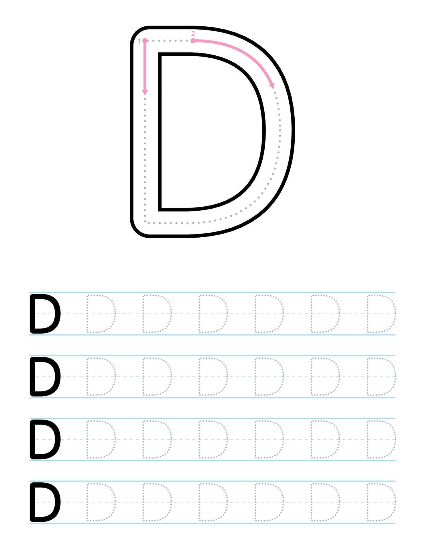 tracing uppercase letter d worksheet for kids 5947978 vector art at vecteezy