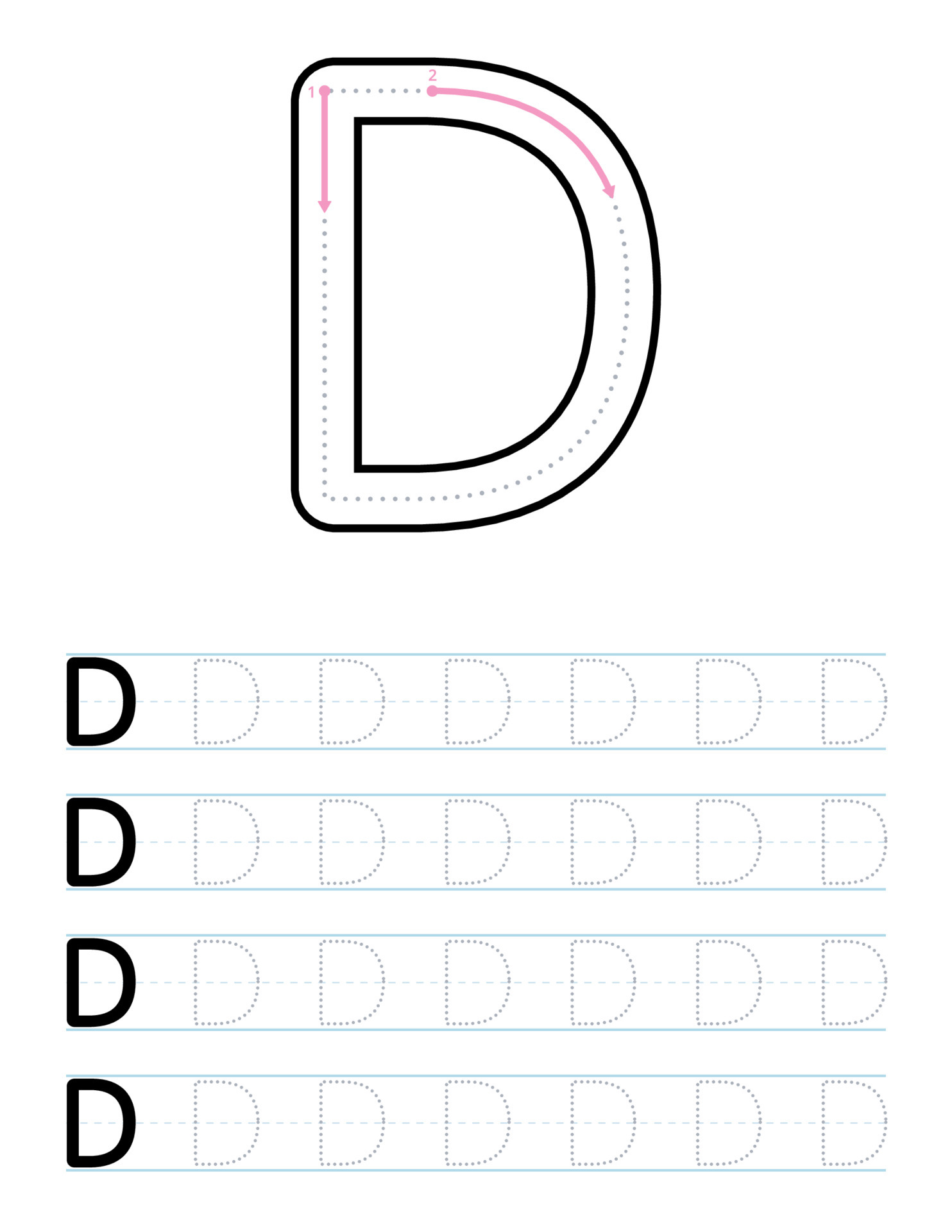 tracing uppercase letter d worksheet for kids 5947978 vector art at vecteezy