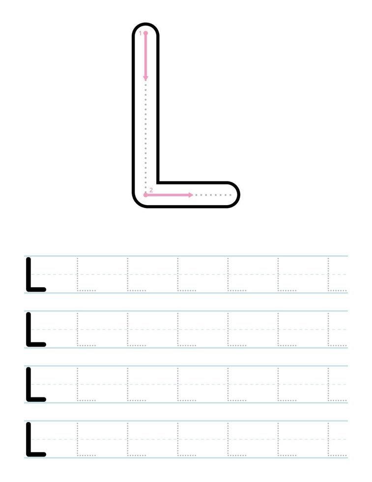 Tracing uppercase letter l worksheet for kids vector