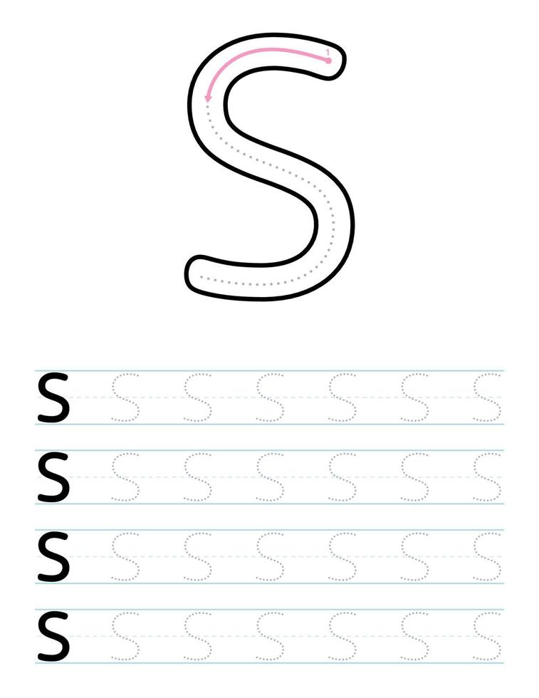 Tracing uppercase letter s worksheet for kids vector