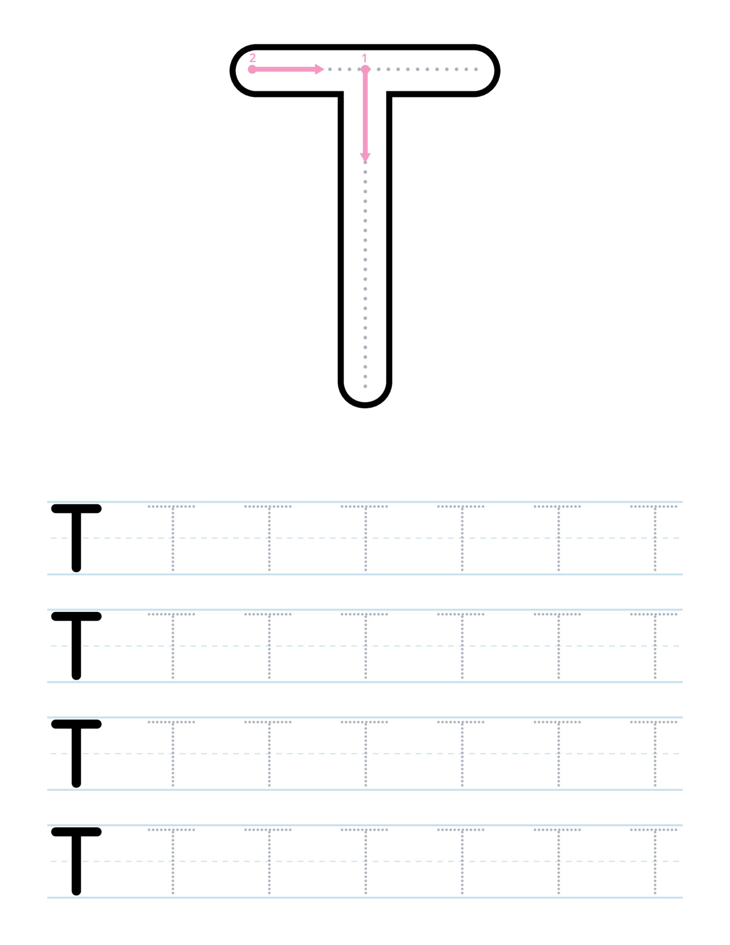 Tracing uppercase letter t worksheet for kids 5947990 Vector Art at