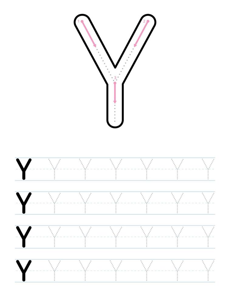 Tracing uppercase letter y worksheet for kids vector