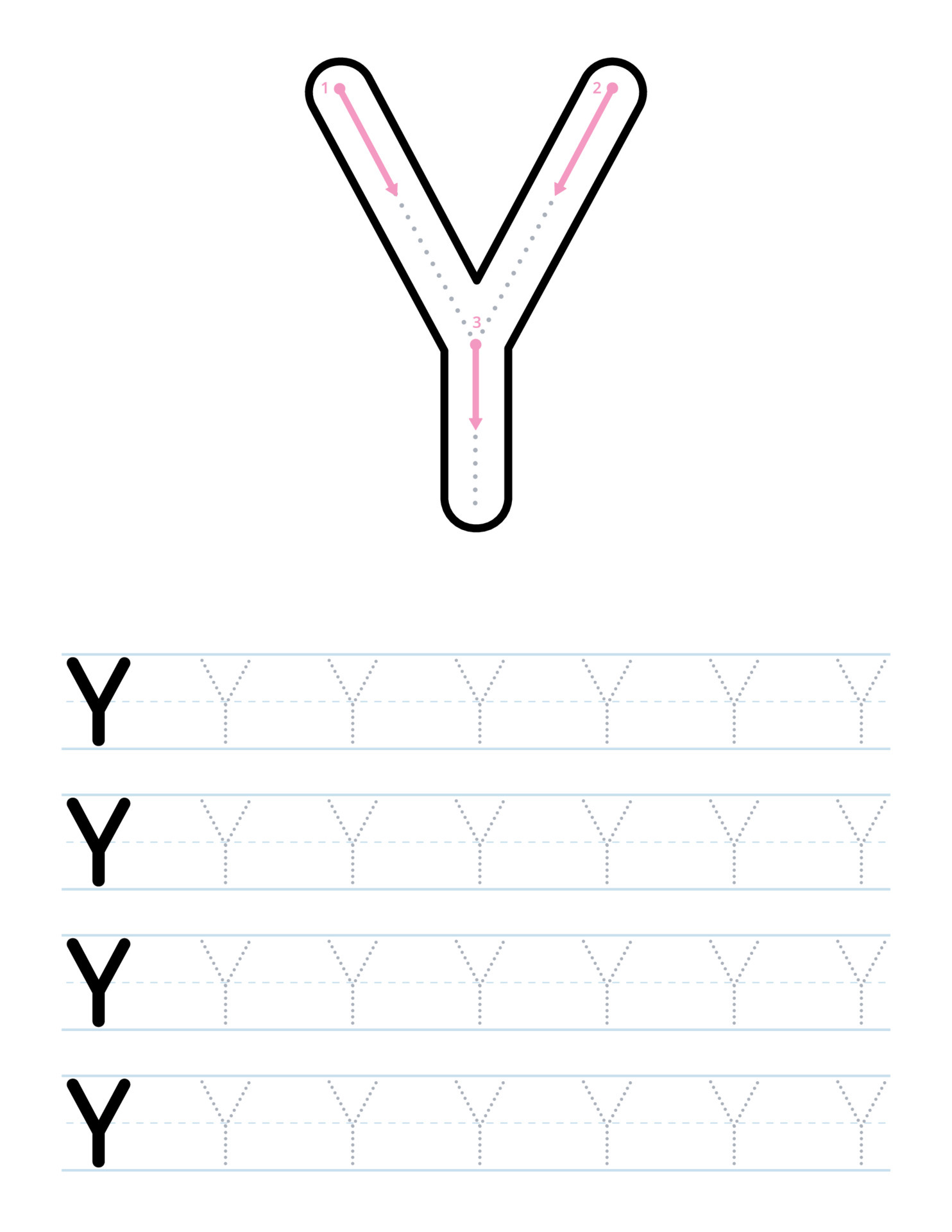 tracing uppercase letter y worksheet for kids 5947995 vector art at vecteezy