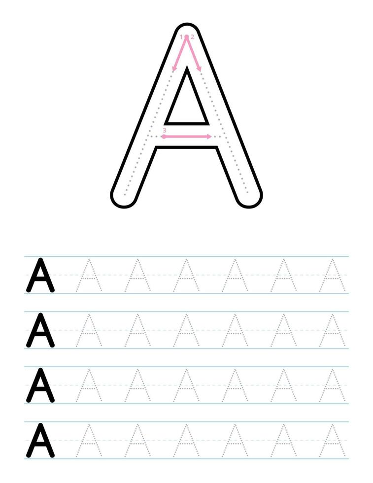 Tracing uppercase letter a worksheet for kids vector