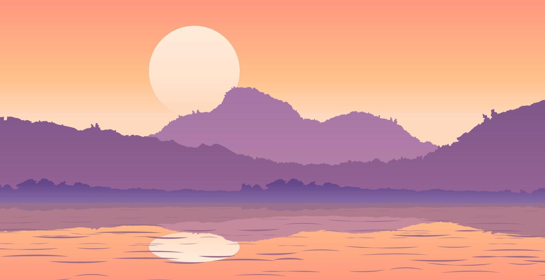 Silhouette design of background with mountain and river vector