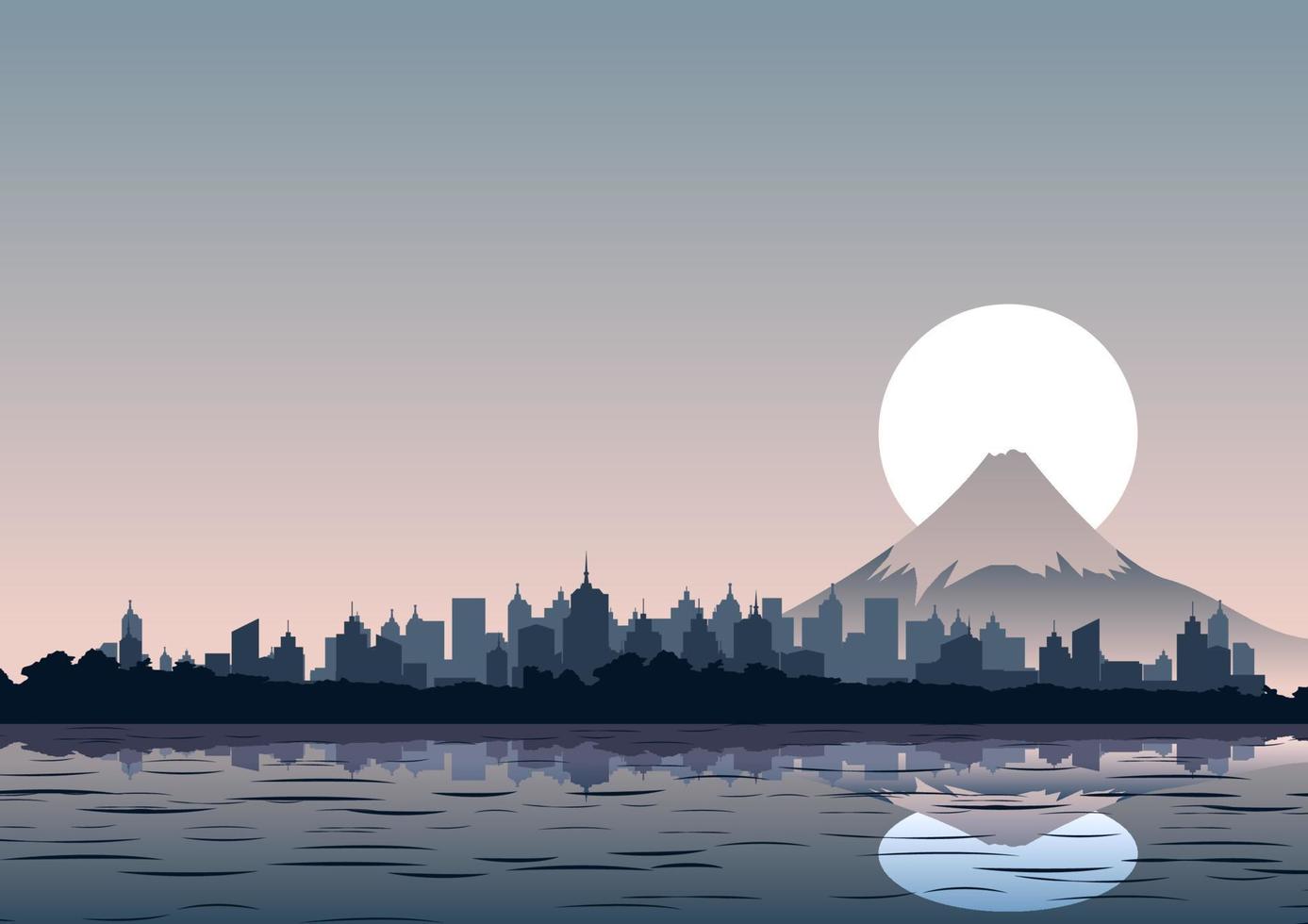 diseño de silueta de fondo del monte fuji y paisaje urbano vector