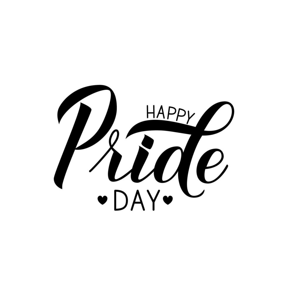 Happy Pride day calligraphy hand lettering isolated on white. Pride Day, Month, parade concept. LGBT community slogan. Vector illustration. Easy to edit template for banner, poster, t-shot, flyer.