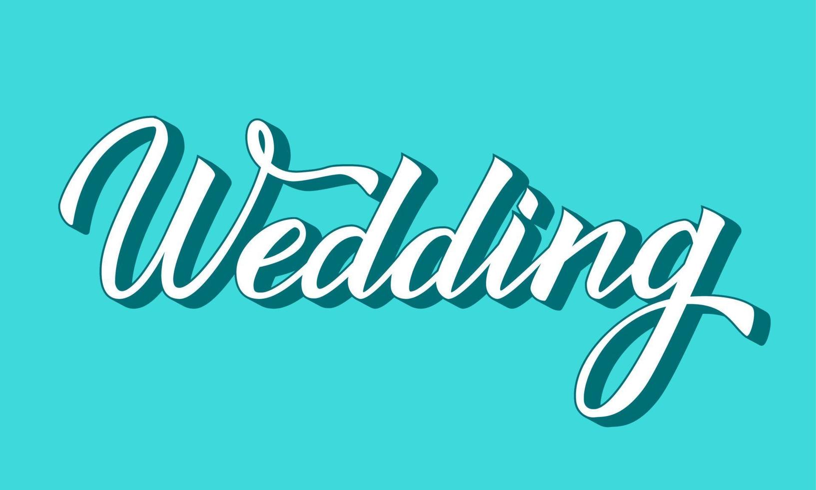 Hand written calligraphy lettering Wedding with brush. Three-dimensional letters on blue background. Easy to edit vector template