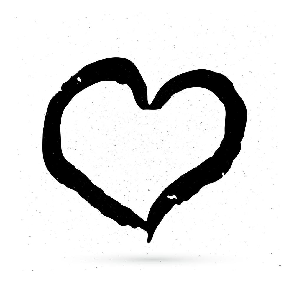 Hand drown heart on white background. Grunge shape of heart. Black textured brush stroke. Valentine s day sign. Love symbol. Easy to edit vector element of design.