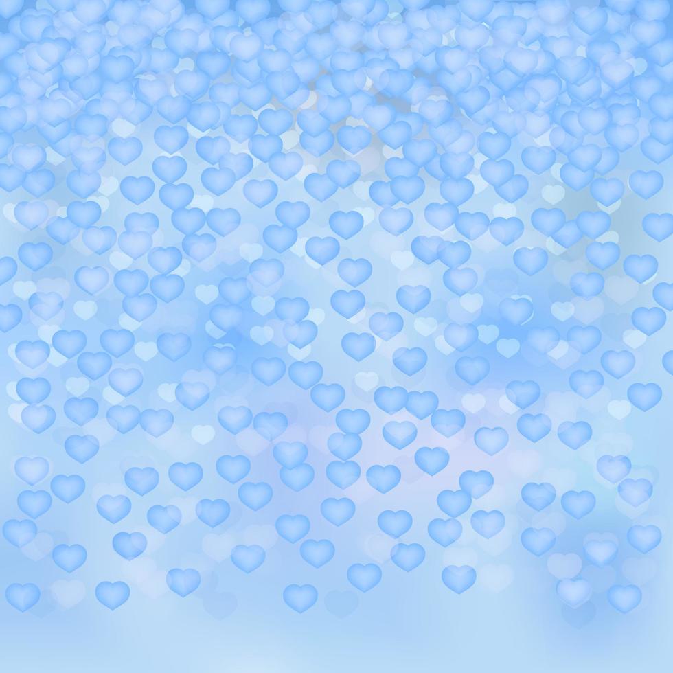 Light blue 3d background with hearts in clouds sky. Valentine s day greeting card backdrop. Romantic vector illustration. Easy to edit design.