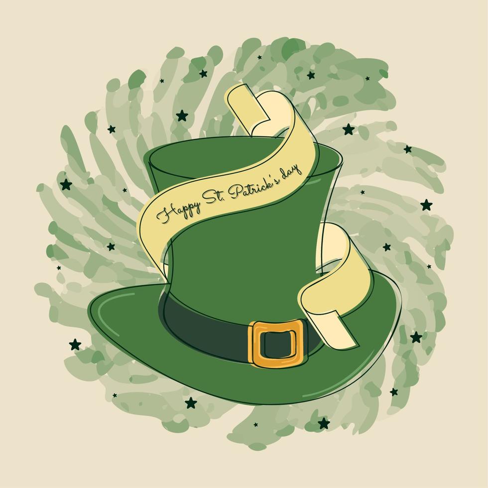 Happy St Patricks day card Green elf hat and ribbon with text Vector