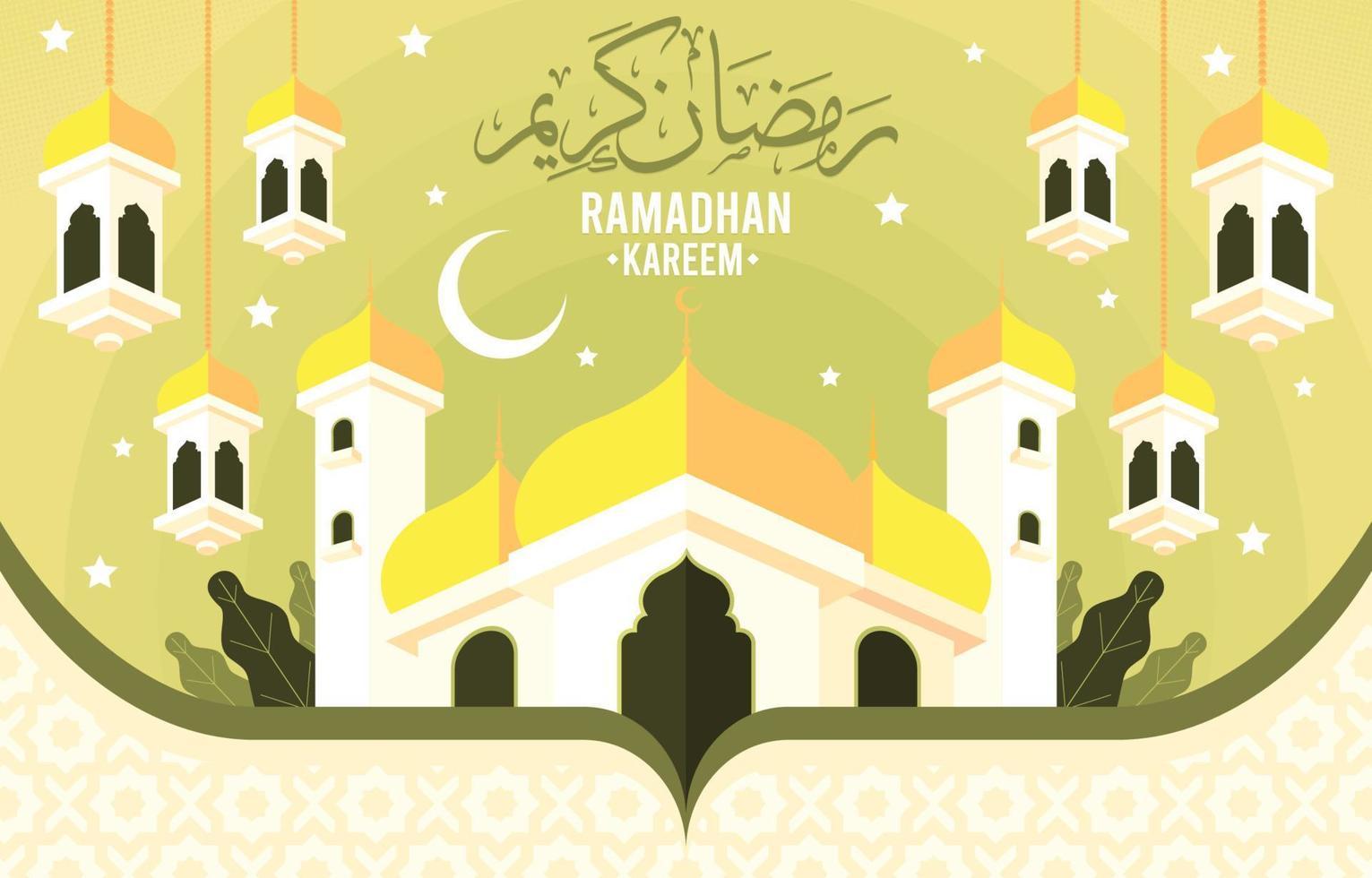 Ramadhan Mosque and Lantern in Flat Design vector