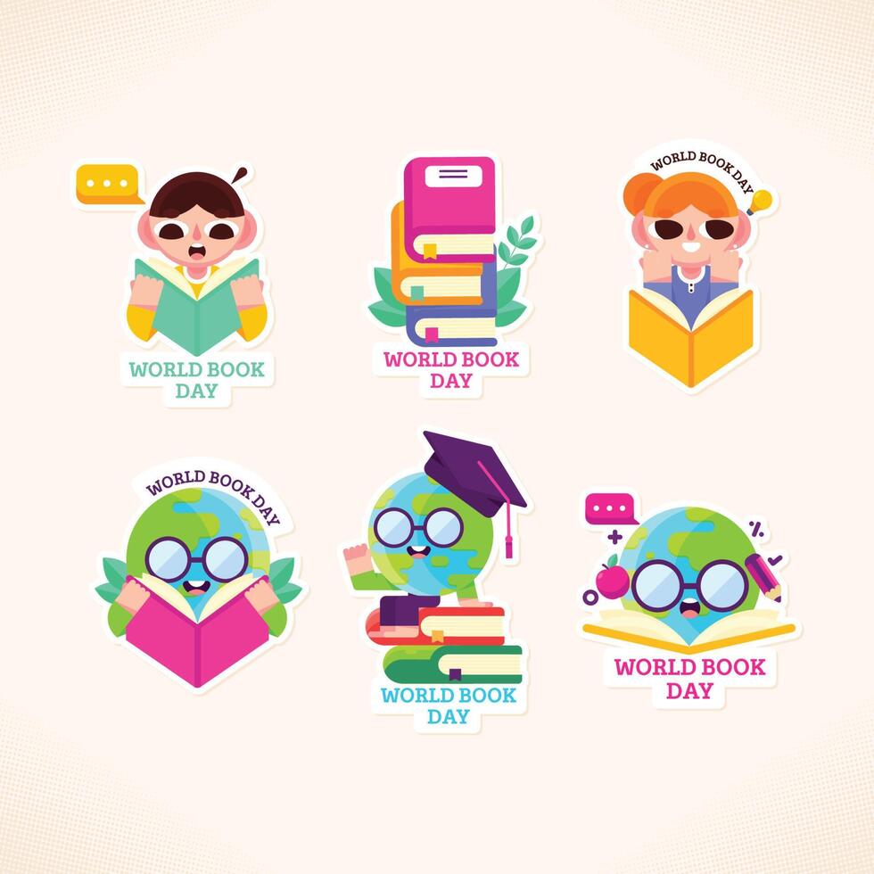 Cute World Book Day Sticker Pack vector