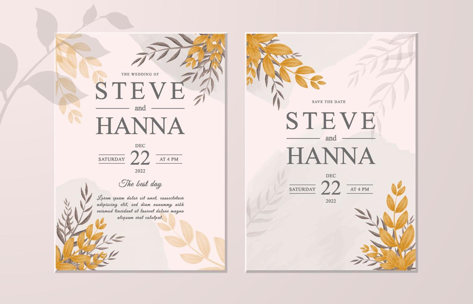 Wedding invitation template pack with save the date vector