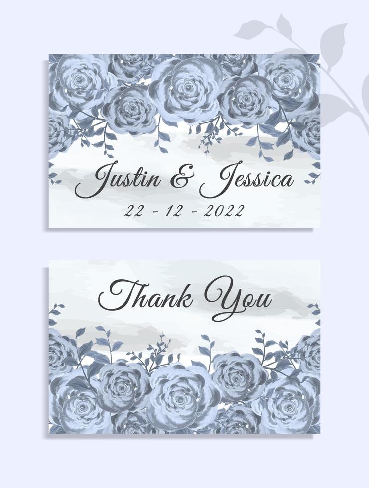 Wedding invitation template with thank you card vector