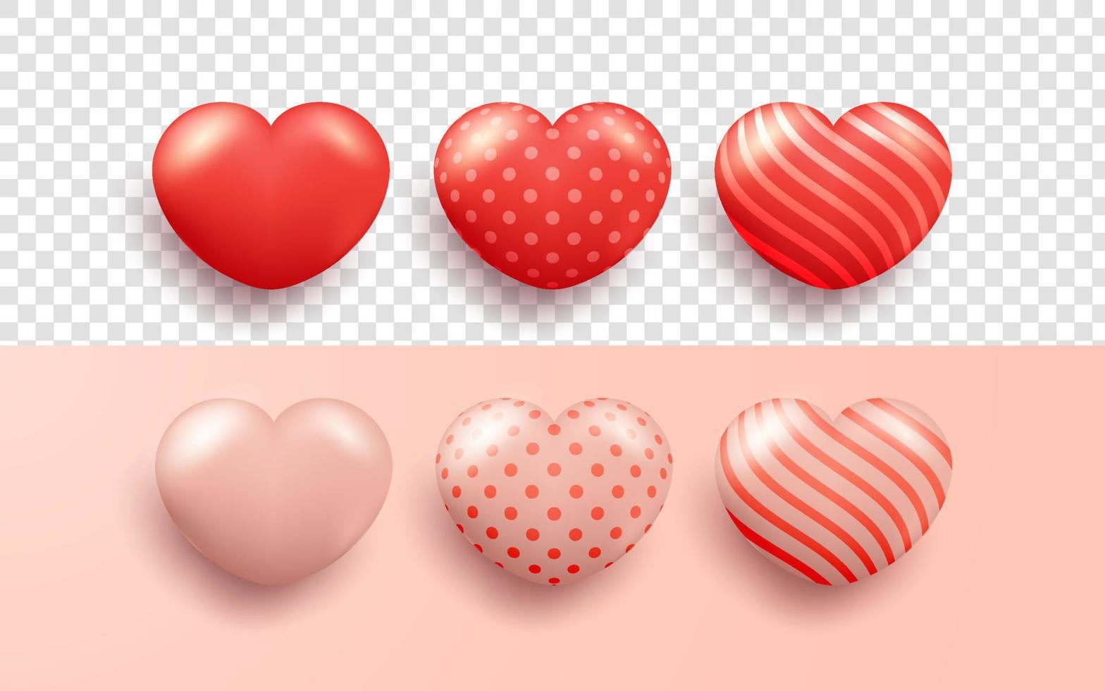 Beautiful red and pink hearts realistic with transparent background vector