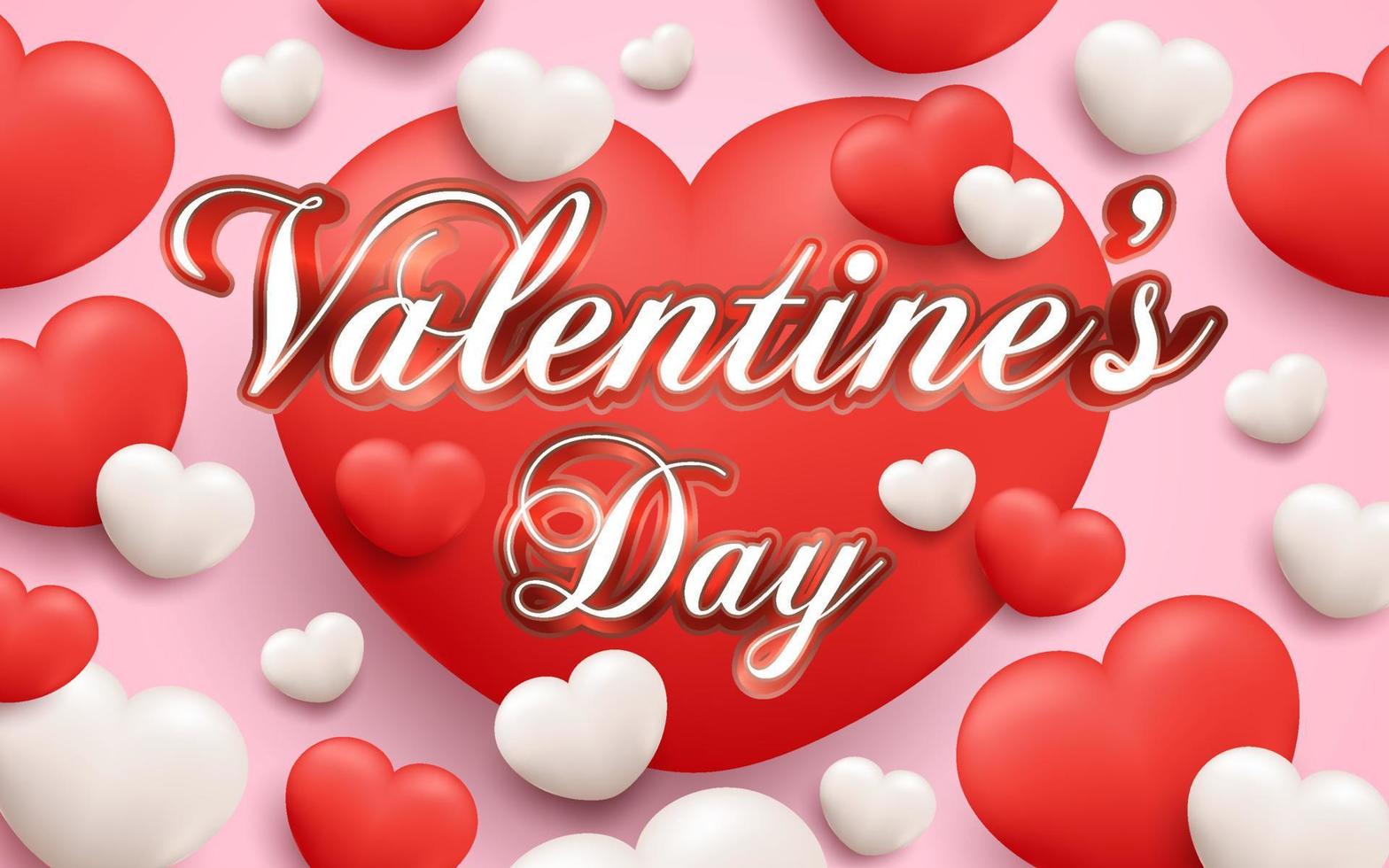 Happy valentines day with 3d hearts vector