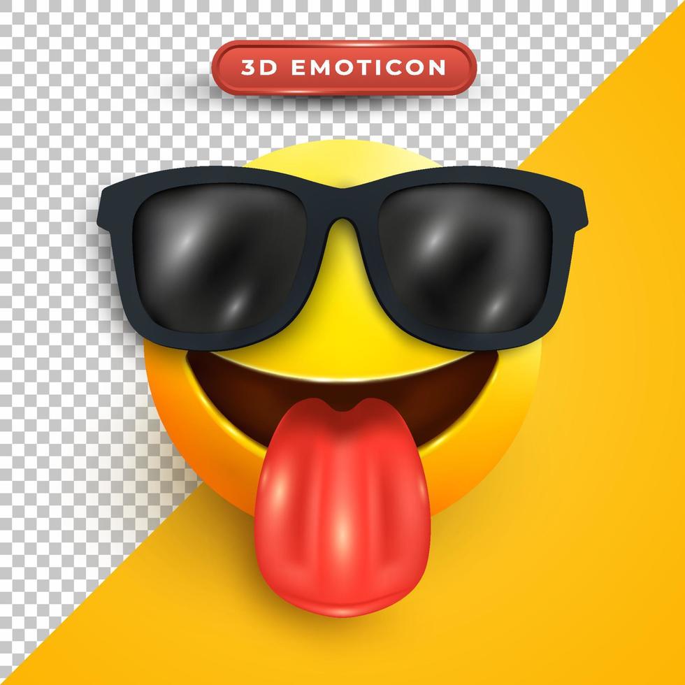 Emoji 3d dengan kaca mata dan lidah keluar vector