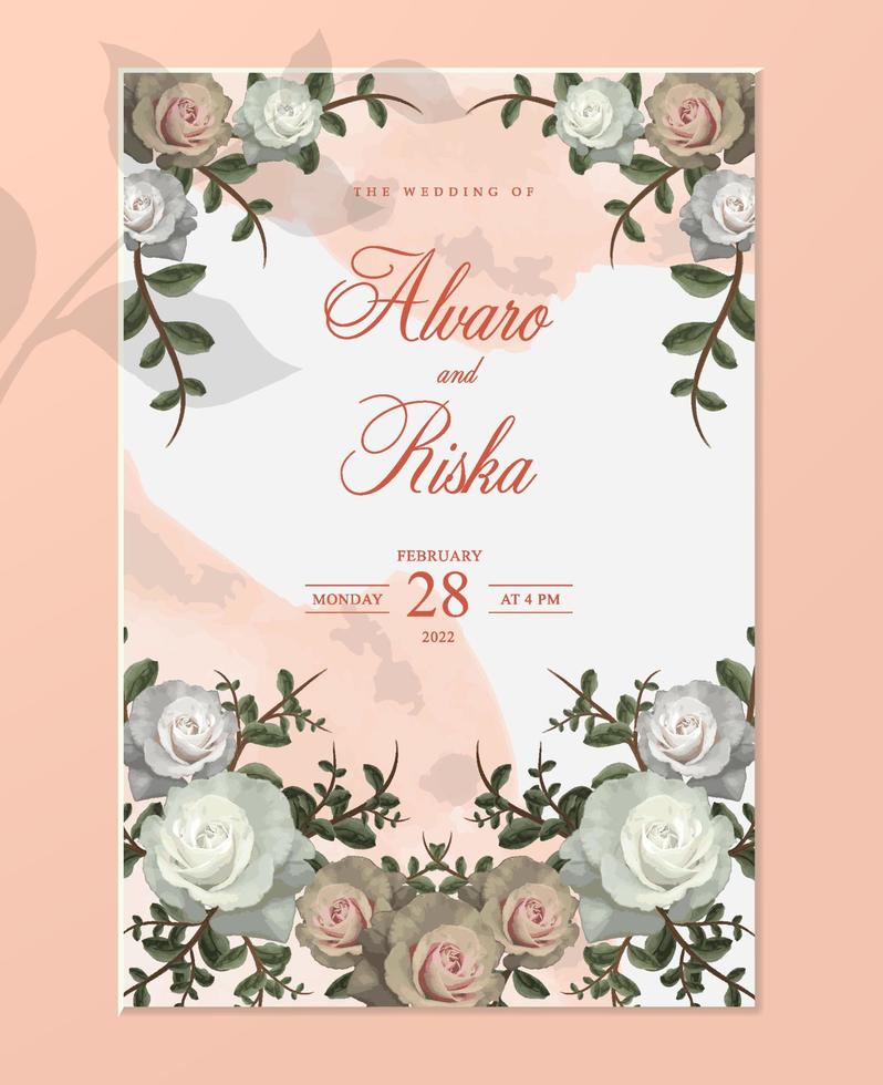 Wedding invitation template with floral theme vector