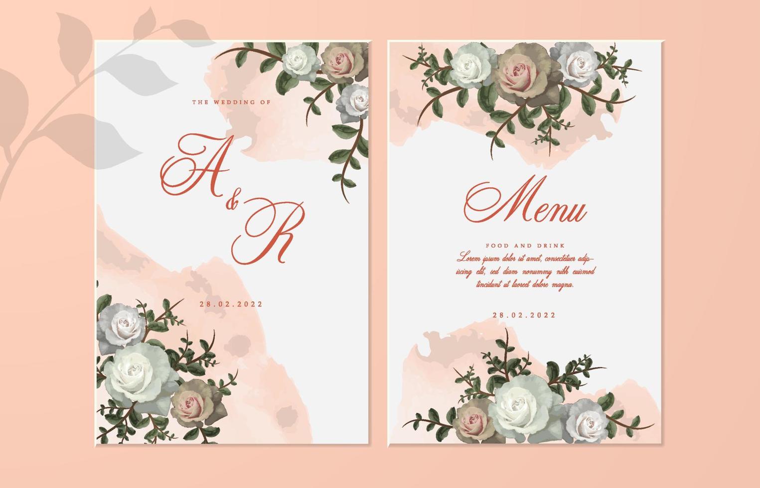 Wedding invitation template with menu vector